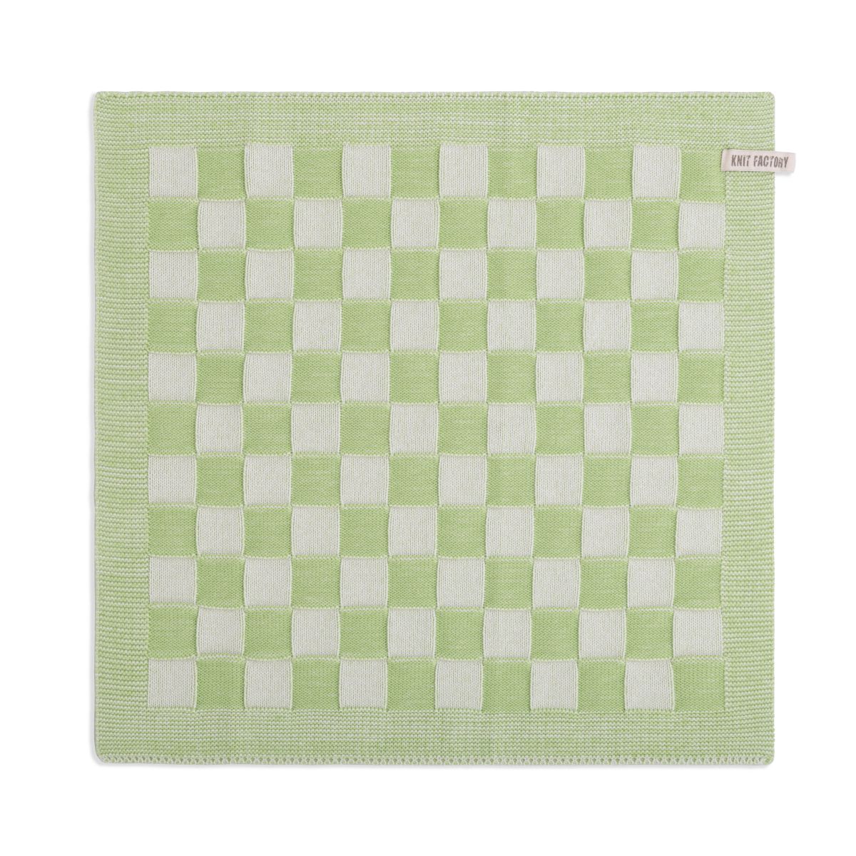 Knit Factory Gebreide Keukendoek - Keukenhanddoek Block - Geblokt motief - Handdoek - Vaatdoek - Keuken doek - Ecru/Spring Green - Traditionele look - 50x50 cm
