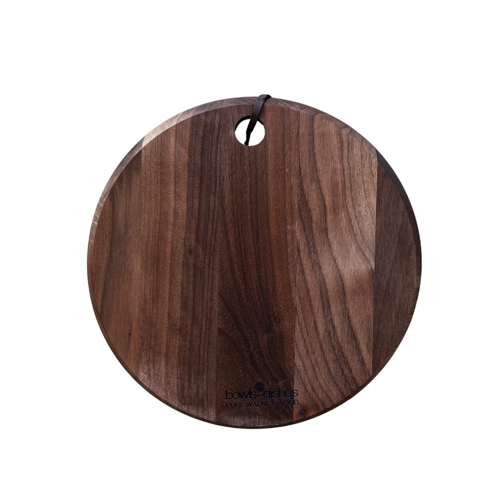 Bowls and Dishes Pure Walnut Wood | Duurzaam | Borrelplank rond met gat Ø 24 x 2 cm - walnoot hout - Cadeau tip!